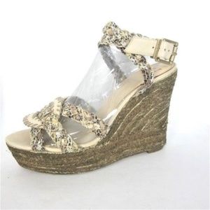 Vince Camuto Gold Silver Beige 5" Wedge Sandals 9